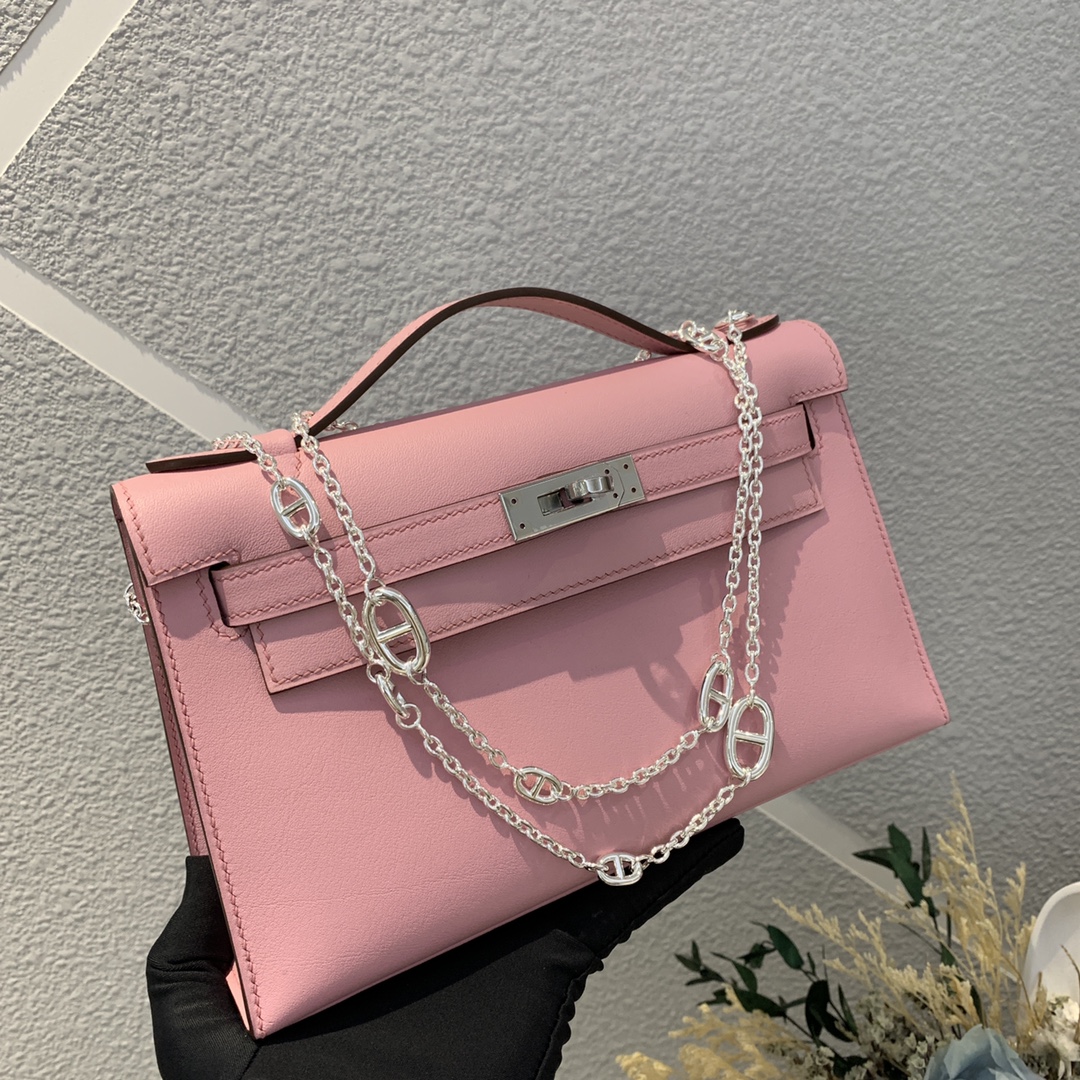 에르메스 미니 켈리백22 핑크 은장 스위프트